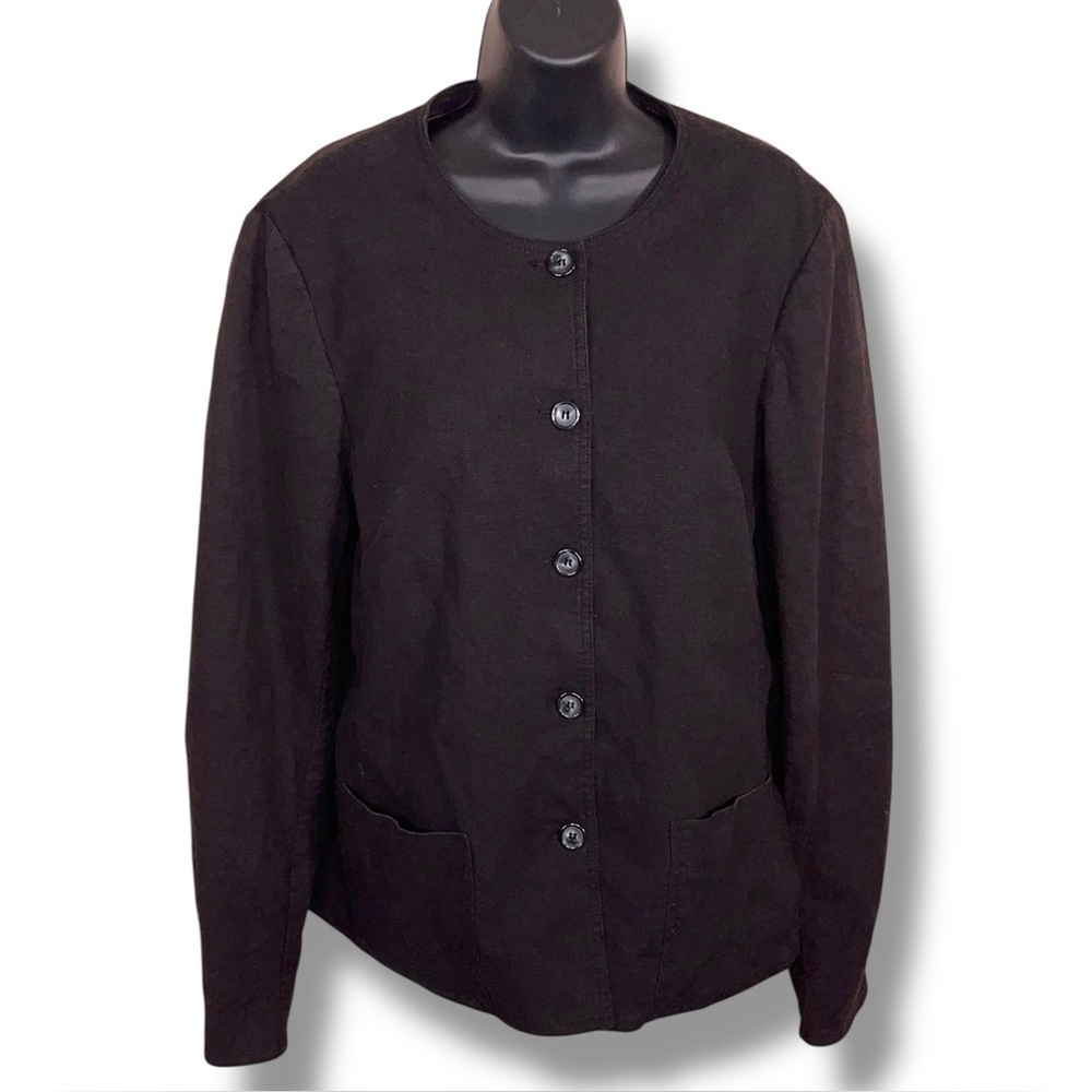 Vintage Size 16 Preston And York Black Linen Blend Blazer Jacket Button Up Lined